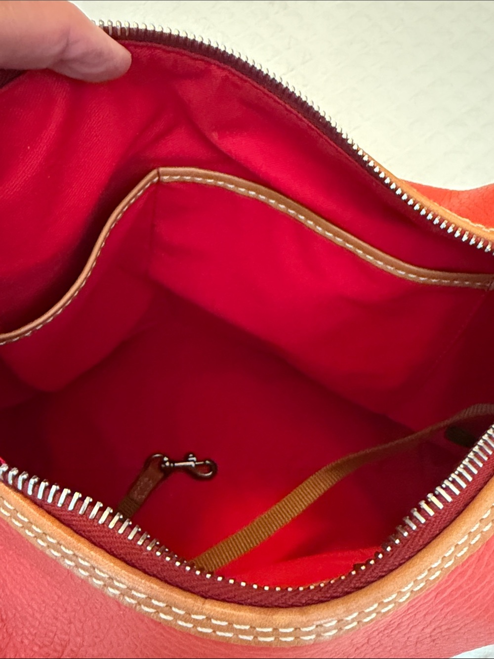 Dooney & Bourke Paige Orange Leather Hobo Bag with Brown Strap - Picture 11 of 16